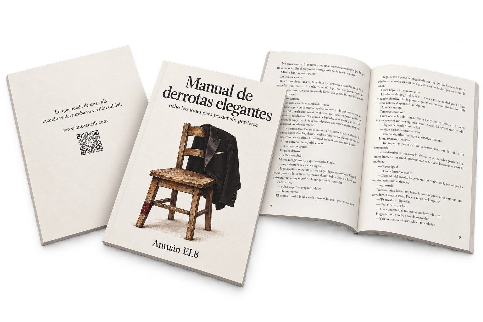 Manual de derrotas elegantes: front cover, back cover and open book